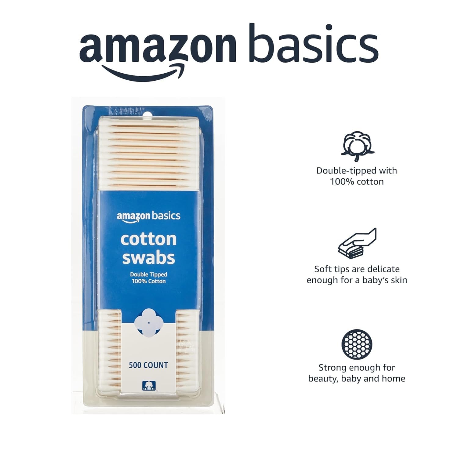 Cotton Swabs for Personal Hygiene and Baby Care, 500 Count, 1 Pack